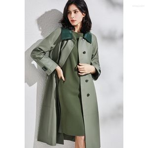 Damesleer Natuurlijke jassen Vrouw Sheepskin Trench Coats Lambskine Kin Desmode 2023 Luxe in extern kleding licht groen