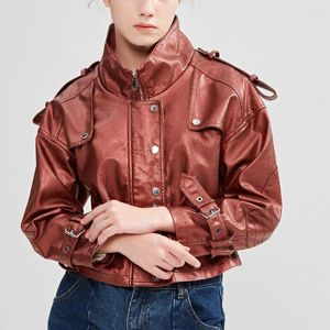 Vestes et manteaux d'hiver en cuir pour femmes, jolie veste de motard Chic en Faux rose, 7 couleurs