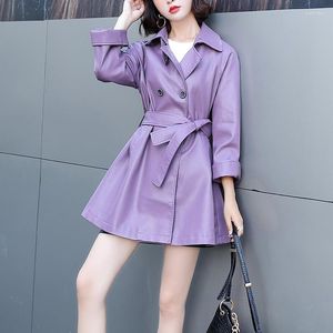 Damesleer pu faux jas vrouwen casual losse middele lengte riem jassen vrouwelijke streetwear jas Koreaanse chique lente