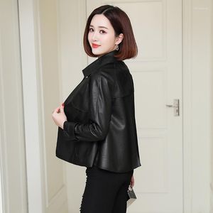 Veste en cuir véritable pour femme, manteau court en peau de mouton, décontracté, Chaqueta Cuero Mujer, printemps automne