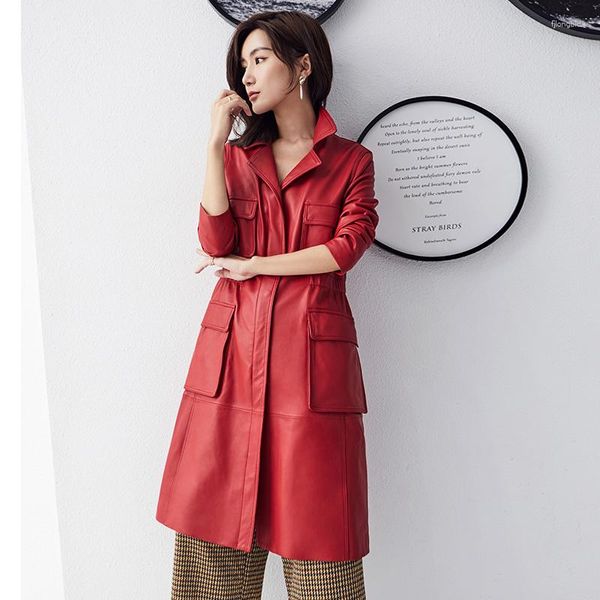 Femmes en cuir véritable peau de mouton manteau femmes hiver veste vêtements 2023 femme coréenne véritable longs manteaux et vestes Montone 666