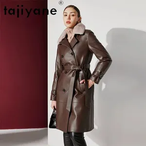 Cuir de femmes Real Tajiyane Veste Femmes Véritable manteau de mouton Collier de luxe hiver