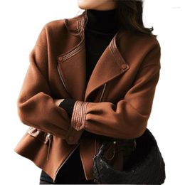 Femmes en cuir véritable laine Patchwork véritable manteau vestes femmes femme peau de mouton cordon court pardessus fermeture éclair vêtements d'extérieur