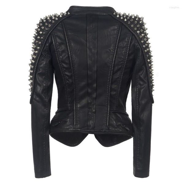 Veste en cuir PU pour femmes, Rivet Punk, Faux PU, mode hiver moto, manteau noir, vêtements d'extérieur, bombardier chaud, grande taille