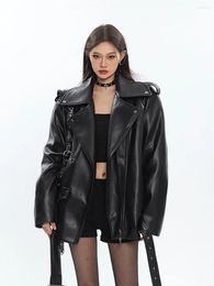 Manteau en cuir surdimensionné pour femme, veste en Pu Vintage, Design de rue, vêtements de moto pour hommes, S-4XL, automne/hiver, 2023