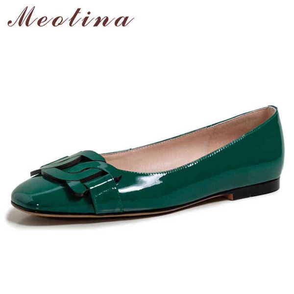 Zapatos náuticos de cuero para mujer Punta redonda plana con decoración de metal Otoño Verde Rosa 220209