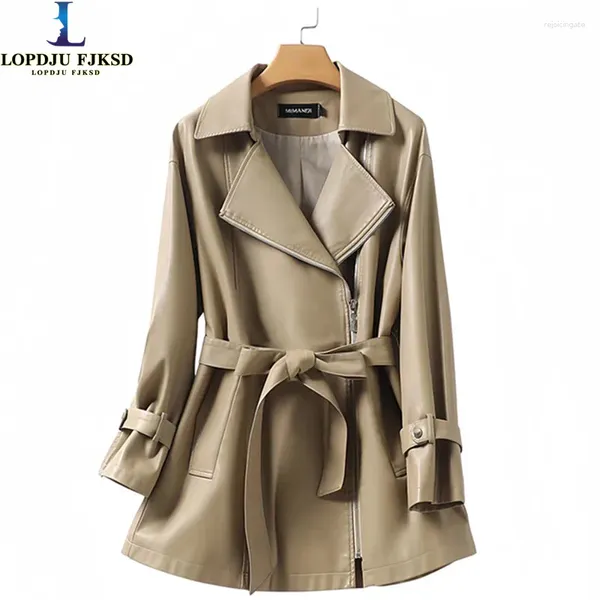 Abrigos de piel de oveja para mujer, abrigo con cintura ajustable, ropa femenina, chaqueta de oveja coreana, moda Otoño Invierno