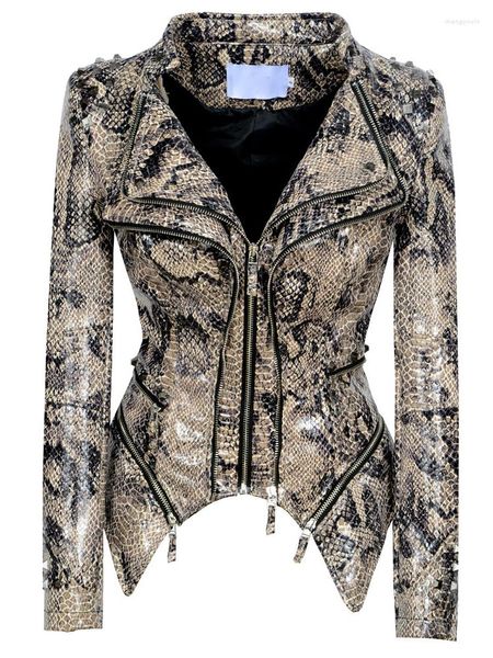 Chaqueta de cuero con estampado de serpiente para mujer, chaqueta de PU de imitación, abrigo rojo, chaquetas de motocicleta para otoño e invierno, prendas de vestir exteriores para motociclista 2023