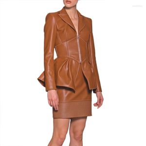 Veste en cuir pour femmes, Style à la mode, col Polo, fermeture éclair, manches longues, PU, vêtements de moto, manteau tendance, printemps et automne