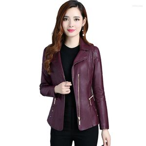 Femmes en cuir printemps et automne petite veste manteau dames court mince fermeture éclair mère modèles grande taille vestes en cuir synthétique polyuréthane femmes