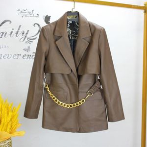 Vestes en cuir véritable pour femmes, vestes en cuir véritable avec chaîne en métal de haute qualité, mode printemps-automne, B486