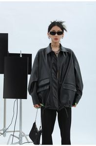 Femmes en cuir printemps automne surdimensionné décontracté imperméable noir doux veste en cuir synthétique polyuréthane femmes avec goutte épaule à manches longues mode