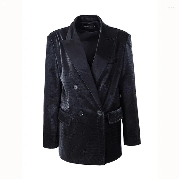 Femme en cuir pour femmes Automne Black Faux Pu Suit veste