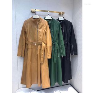 Leer Spring voor dames echte herfstkleding lange schapenvachtjack slanke trench jas vrouwelijke beroemdheid geïnspireerd