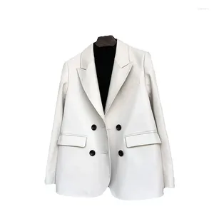 Manteau de printemps en cuir véritable pour femmes, col de costume en peau de mouton, à la mode, Double boutonnage