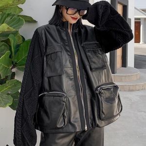 Femmes Cuir Style Safari En Peau De Mouton À Tricoter À Manches Longues Trench-Coat Femme Streetwear Designer Lâche Fermeture À Glissière Véritable Survêtement Veste