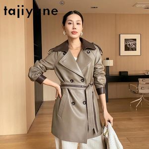 Tajiyane – Trench-Coat rétro en cuir de mouton véritable pour femme, veste élégante à Double boutonnage, 2024 véritable