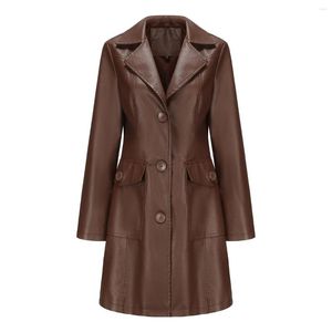 Vrouwen Lederen Trenchcoat Voor Vrouwen Lange Faux Jas 2023 Mode Windjack Lente Herfst Overjas Vrouwelijke Bruin Rood Zwart