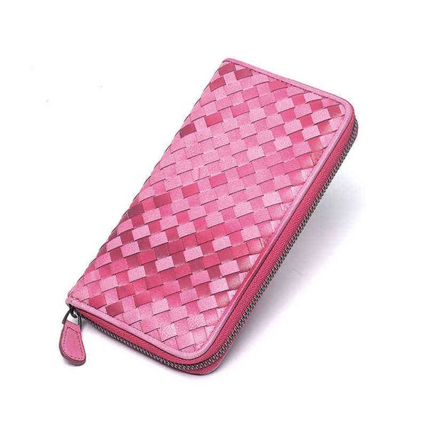 Cartera de cuero para mujer Versión coreana Tejida a mano Capa superior Piel de oveja Cartera para hombres y mujeres Bolso largo 220712