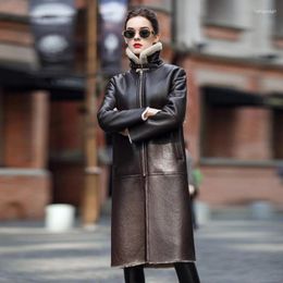 Manteau chaud en cuir et fourrure naturelle pour femme, veste d'hiver 2024 en peau de mouton véritable, manteaux longs coréens Abrigos SGG