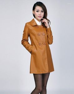 Femmes en cuir Style d'hiver femme véritable veste manteau et longues Sections femmes Slim mode vestes