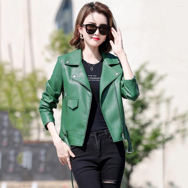 Femmes en cuir femmes Biker veste printemps automne mode Cool moteur Style costume col en peau de mouton court manteau mince fendu