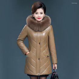 Leer vrouwenjas voor dames winter mooie mode warme bont kraag capuchon faux schapenvacht jas tops bovenkleding vrouwelijk plus size l-7xl