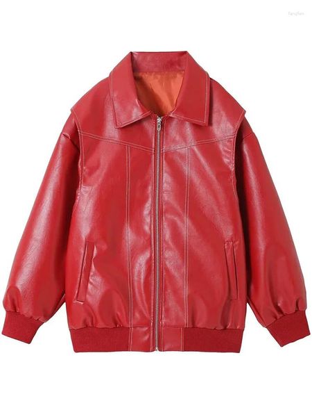 Cuero de mujeres Fashion Fashion PU PU Red Front Chakets Bomber Bombard