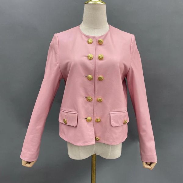 Veste en cuir véritable pour femme, joli manteau rose de haute qualité