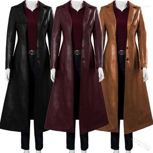 Femmes en cuir femmes longue veste dames élégant lavé PU manteaux Trench femme vêtements d'extérieur