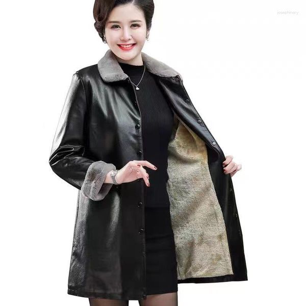 Abrigo coreano de cuero de longitud media para mujer, modelos de Otoño Invierno para mujer, chaqueta cortavientos de algodón grueso de terciopelo suelto que combina con todo A33