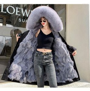 Damesleer dames faux 2022 winterjas lange afneembare voering voering met capuchon parka grote kraag warme jas
