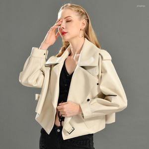 Veste d'automne en Faux cuir pour femme, manteau en peau de mouton véritable, mode printemps