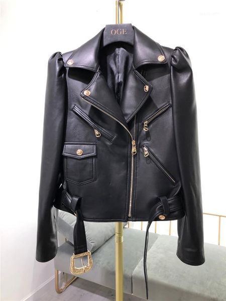 Veste de moto à manteau de mouton en cuir pour femmes