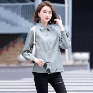 Femmes en cuir femmes chemise Style veste printemps automne mode décontracté col rabattu fendu hauts manteau vêtements d'extérieur amples