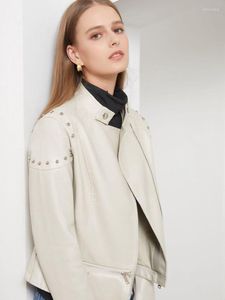Leer vrouwen voor dames lente herfst klinknagel mode pu jacket stand kraag vaste kleur onregelmatige zoom vrouwelijke chique jas