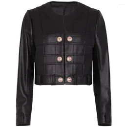 Yoloagain couro feminino 2023 outono elegante jaqueta genuína feminina manga longa preto recortado senhoras streetwear