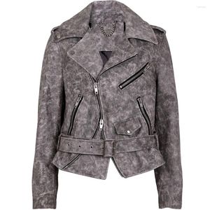 YOLOAgain – veste en cuir pour femme, Vintage, gris, motard, Streetwear, automne 2023
