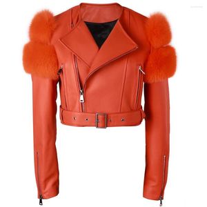 Damesleer Yoloagain Real Fur Sleeve Crop Jacket Vrouwen echte Lady Streetwear