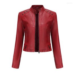 Cuir pour femmes ZXRYXGS 2023 Tempérament Tendance Supérieur Pu Rivet Vestes Femmes Vêtements Manteau Simple Col Debout Veste De Mode S-4XL