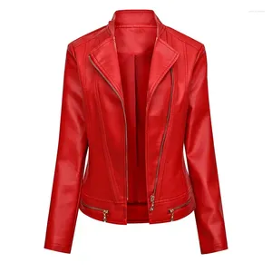 ZXRYXGS – manteau en cuir pour femmes, Style européen et américain, coupe cintrée, vestes fines décontractées, col de costume de moto, veste en PU
