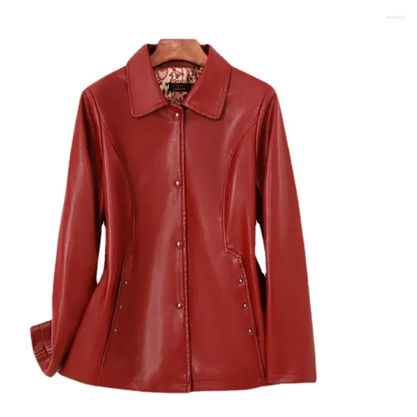 Cuero de mujer ZXRYXGS Venta 2023 Otoño Superior Pu Ropa de mujer Temperamento Abrigo de viajero Chaqueta Negro Rojo