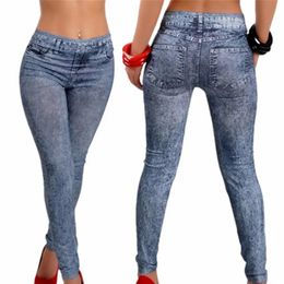 Legging femme Denim jean pantalon avec poche Slim Fitness bleu noir Leggins 231018