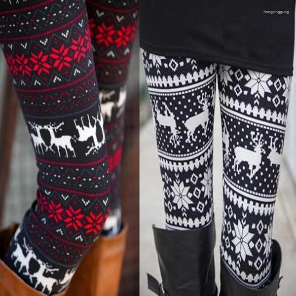 Leggings pour femmes 2023 Modèle de flocon de neige d'élan de Noël Taille haute Entraînement sans couture Leggins Pantalon de fitness Pantalon