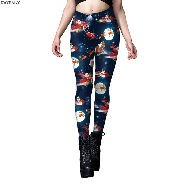 Leggings para mujer 2023 IOOTIANY Mujeres de cintura alta Slim Navidad Navidad 3D Impreso Fondos Cosplay Pantalones Ropa Mujer Año Legins