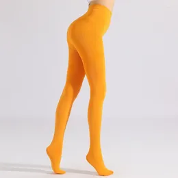 Leggings pour femmes 2024 45-65kg Orange Pantyhose Femmes Polyester Brossé Polaire Épaissi Plus Taille Pantalon Une Pièce Mince Chaussettes De Pied
