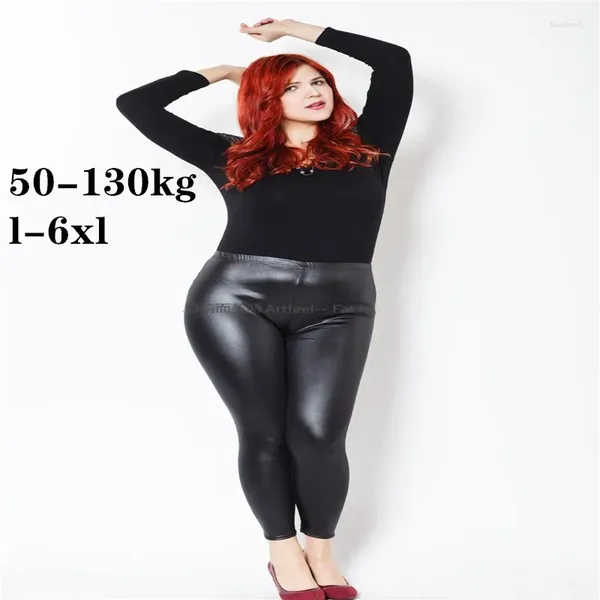 Leggings para mujer 2024 Diseño Plus Tamaño grande 45-140 kg Pantalones Imitación Cuero Otoño Invierno Gordo Big Girl Jin Mujeres Use Black Split