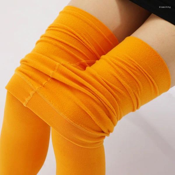 Leggings Femmes 2024 Collants Orange Femmes Polyester Brossé Polaire Épaissi Plus Taille Pantalon Une Pièce Mince Chaussettes 45-60kg 150-16