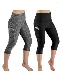 Mallas de mujer 3/4 Pantalones de yoga Mujer Pantalón capri hasta la pantorrilla Sport Fitness Gym Mallas de cintura alta Black Drop