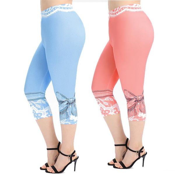 Leggings pour femmes 3D Pring Hem Papillon Noeud Dentelle Taille Haute SKinny Capri Stretch Yoga Legging Jegging PantWomen's Women'sWomen'